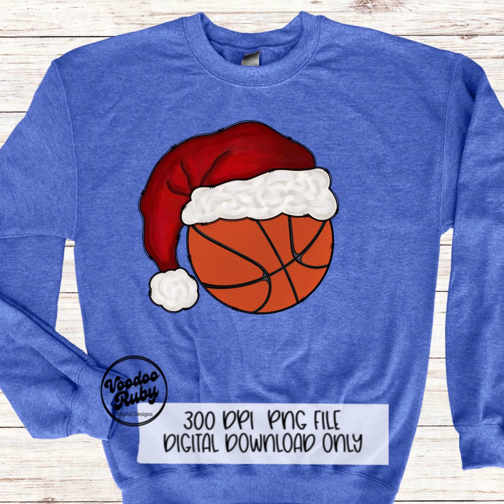 Christmas Basketball PNG: Santa Hat Hand Drawn Clip Art (Digital Download