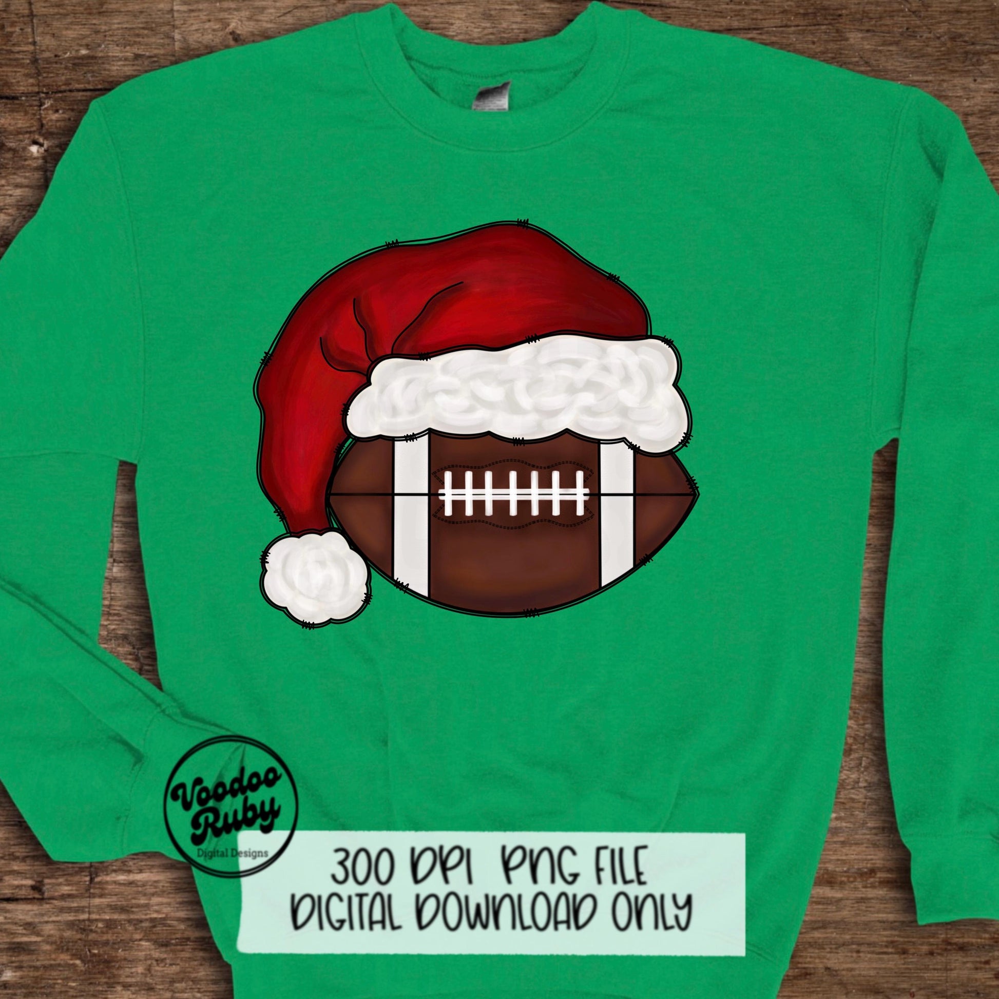 Santa Football Sublimation PNG Hand Drawn Digital Download Football PNG Christmas Sports Clip Art Merry Christmas Sublimation Design