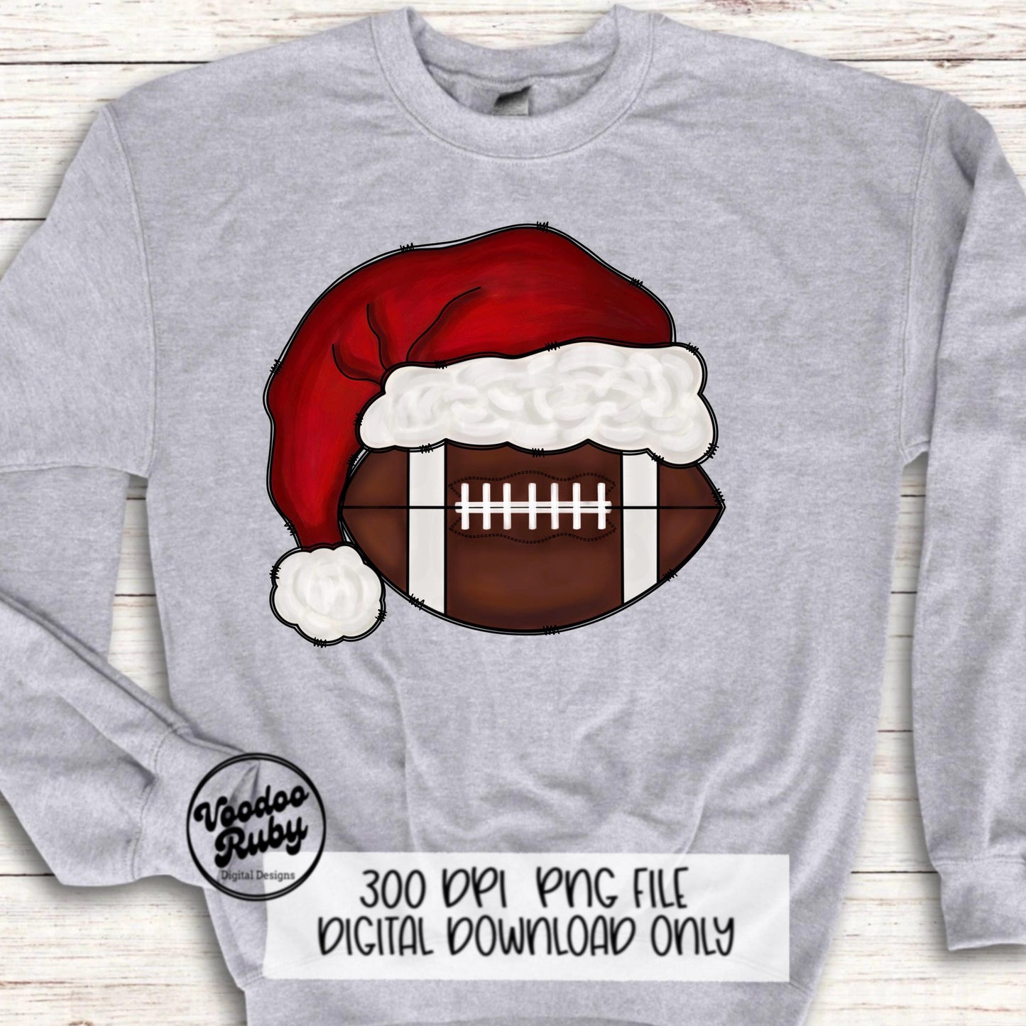 Santa Football Sublimation PNG Hand Drawn Digital Download Football PNG Christmas Sports Clip Art Merry Christmas Sublimation Design