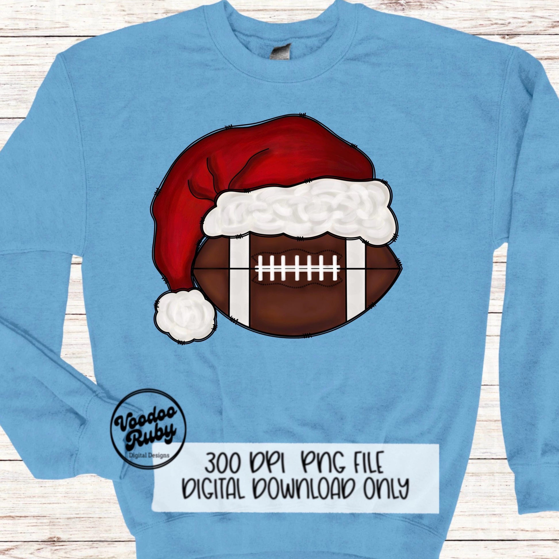 Santa Football Sublimation PNG Hand Drawn Digital Download Football PNG Christmas Sports Clip Art Merry Christmas Sublimation Design