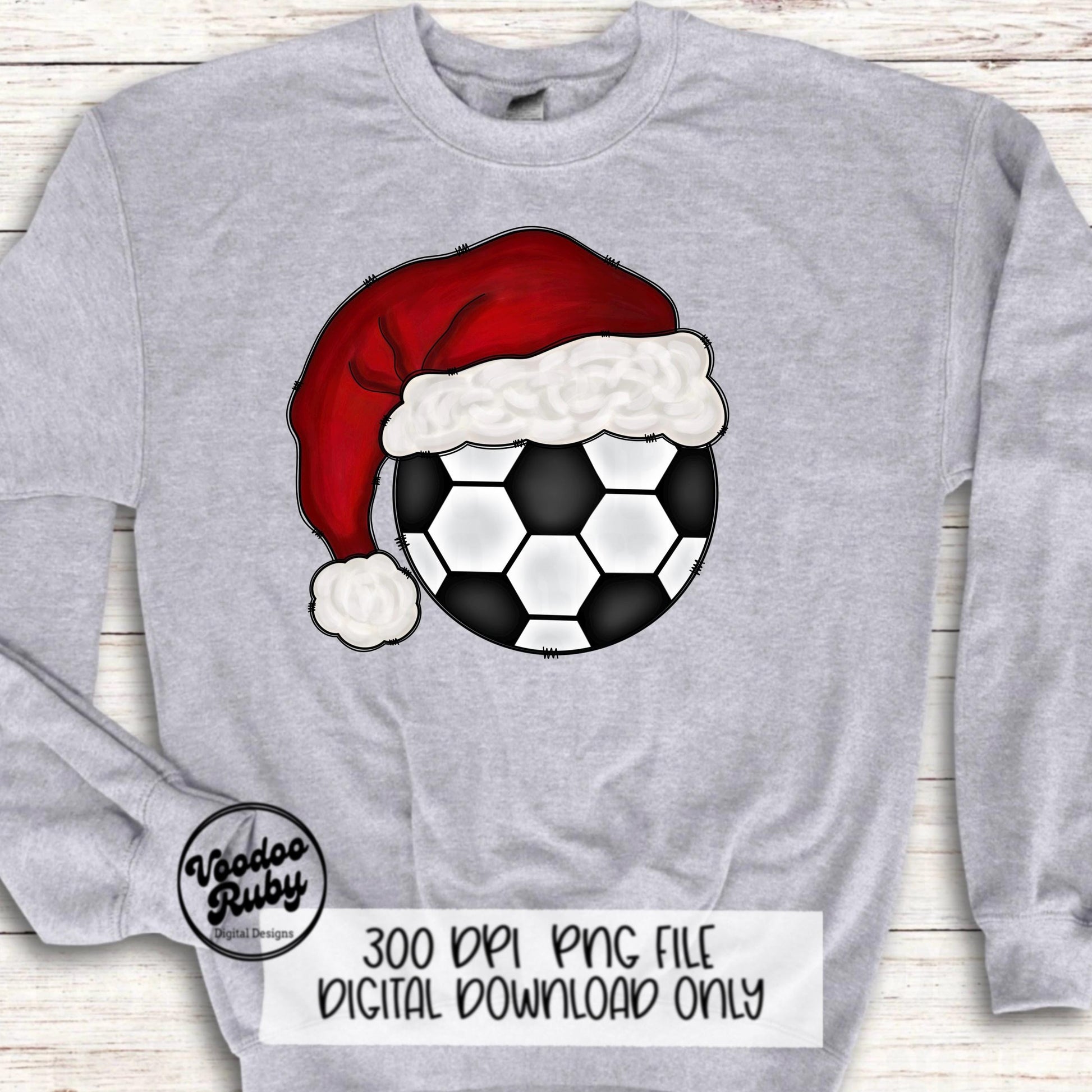 Santa Soccer Sublimation PNG Hand Drawn Digital Download Soccer PNG Christmas Sports Clip Art Merry Christmas Sublimation Design Printable