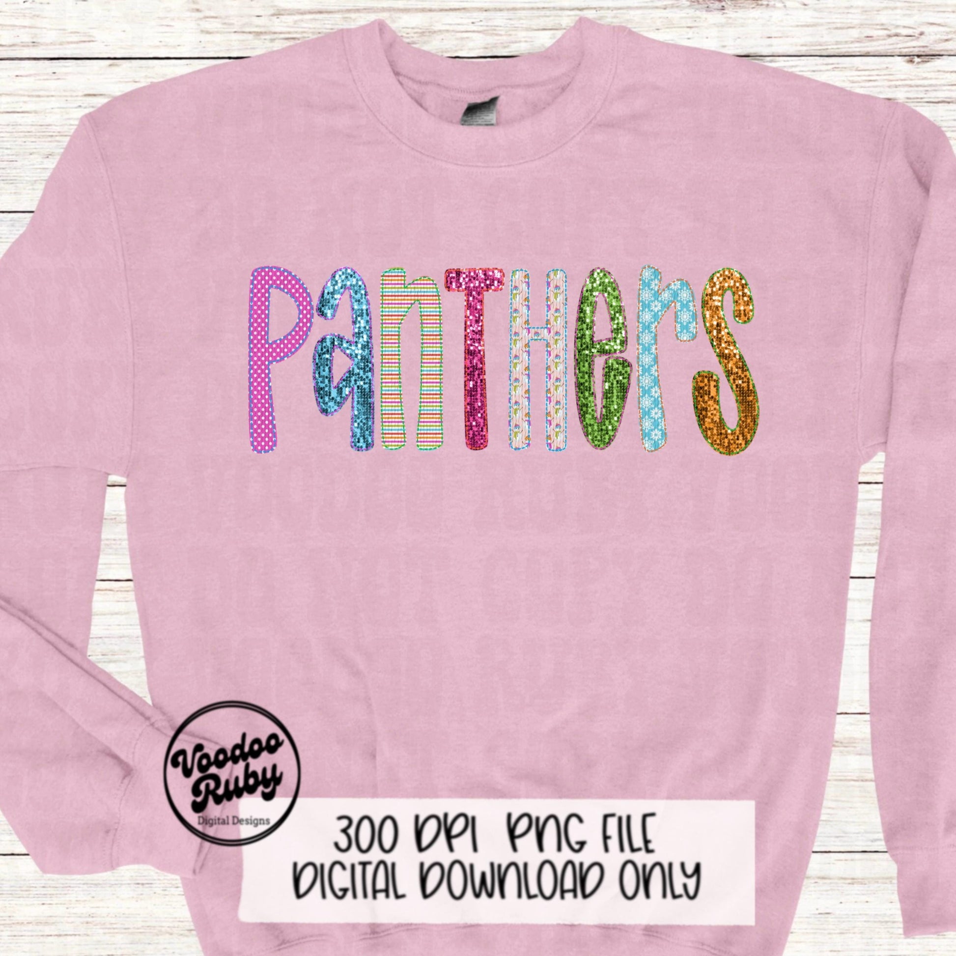 Christmas Panthers PNG Design Faux Embroidery PNG Sublimation Hand Drawn Digital Download Christmas Mascot Panthers Football DTF Printable