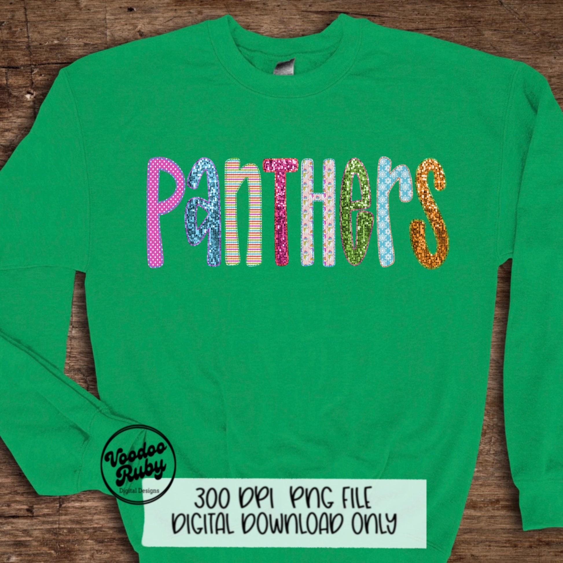Christmas Panthers PNG Design Faux Embroidery PNG Sublimation Hand Drawn Digital Download Christmas Mascot Panthers Football DTF Printable