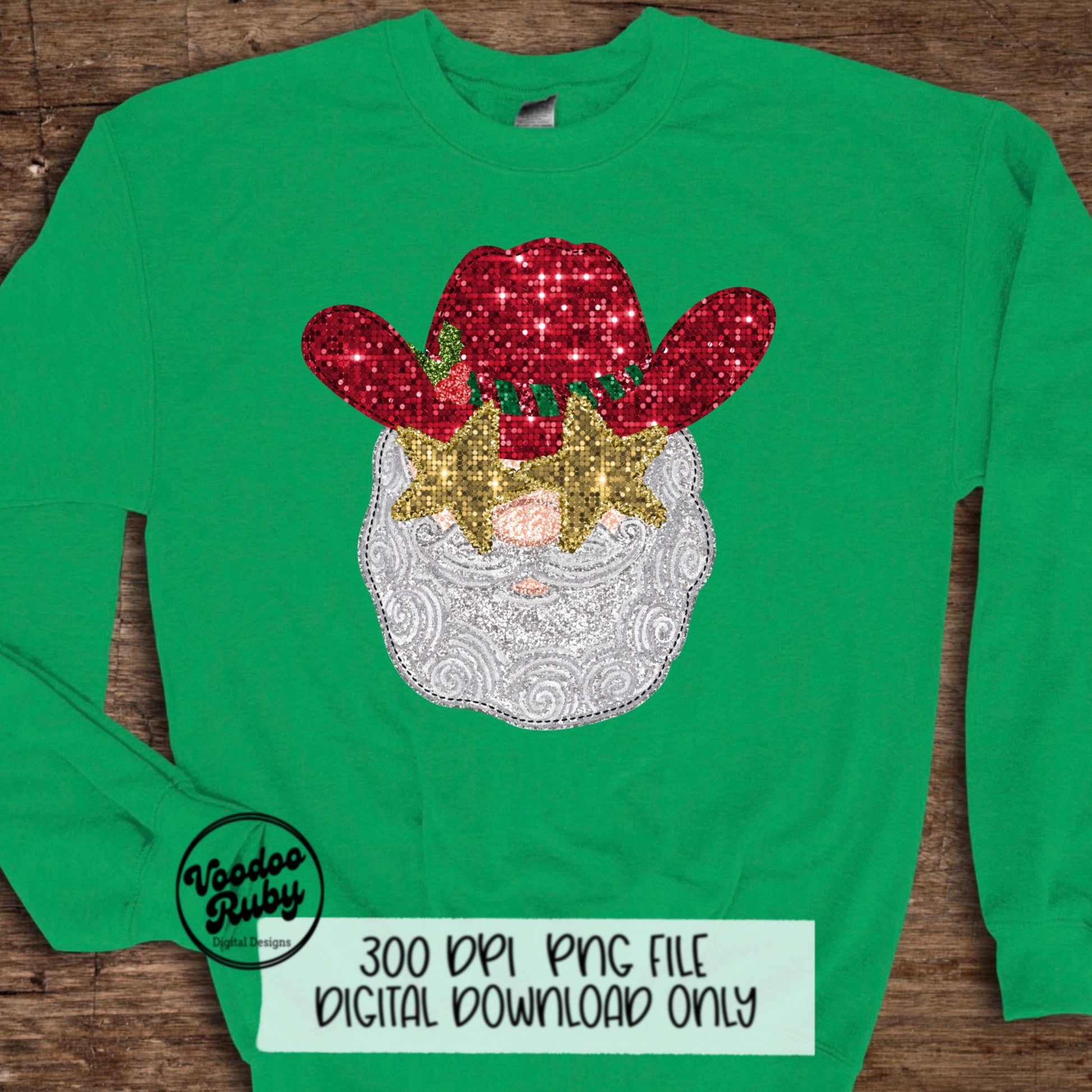 Sequin Cowboy Santa Claus PNG Design Sublimation Hand Drawn Digital Download Faux Embroidery PNG Christmas Dtf Printable Santa Clip Art
