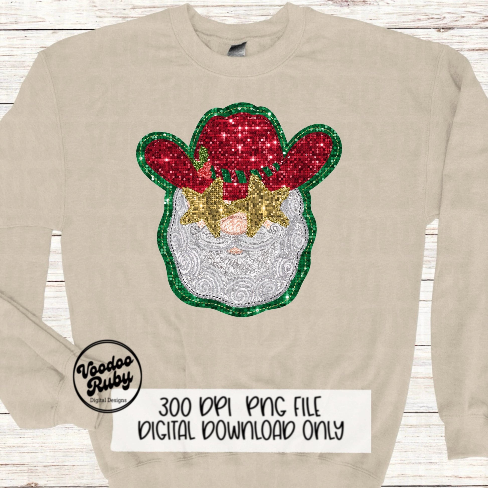Sequin Cowboy Santa Claus PNG Design Sublimation Hand Drawn Digital Download Faux Embroidery PNG Christmas Dtf Printable Santa Clip Art
