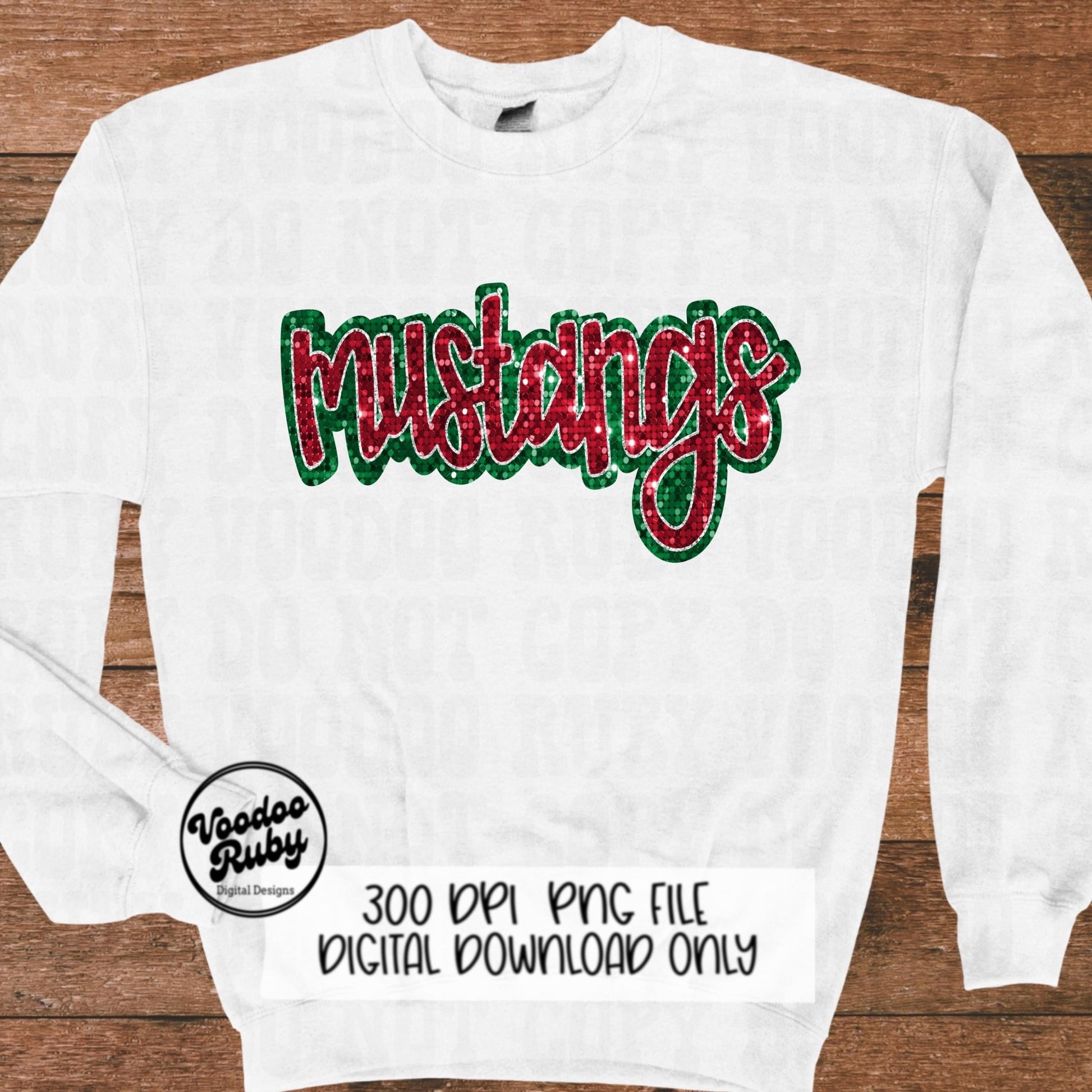 Christmas Mustangs PNG Design Sublimation Sequins Hand Drawn Digital Download Faux Sequins PNG Glitter Mustangs Mascot DTF Printable