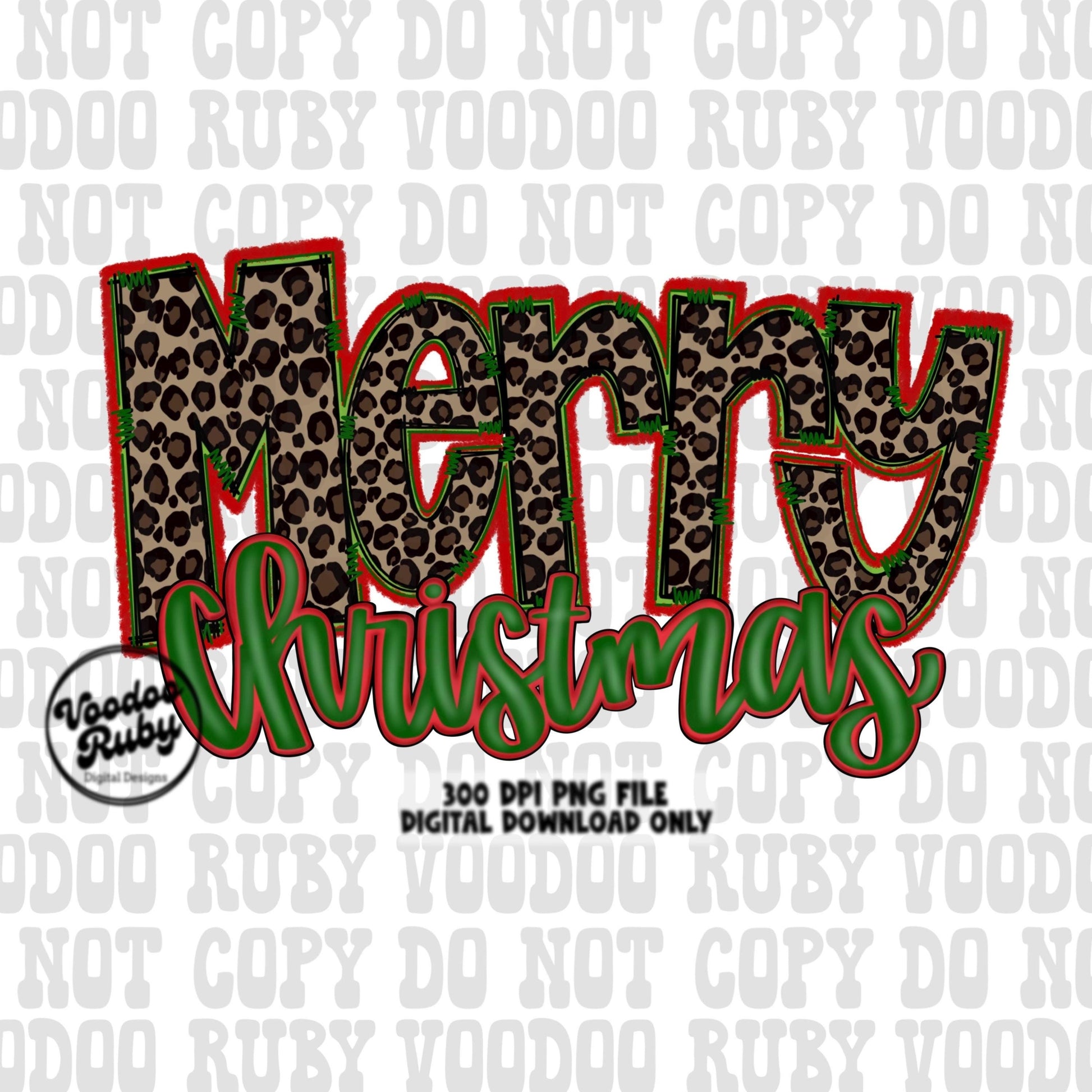 Leopard Merry Christmas Sublimation Design | Hand Drawn Digital Design Download | Christmas PNG | Leopard PNG | Clip Art | Printable