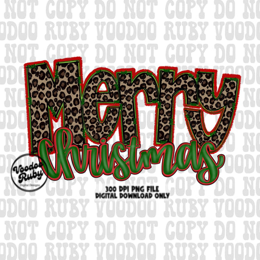 Leopard Merry Christmas Sublimation Design | Hand Drawn Digital Design Download | Christmas PNG | Leopard PNG | Clip Art | Printable