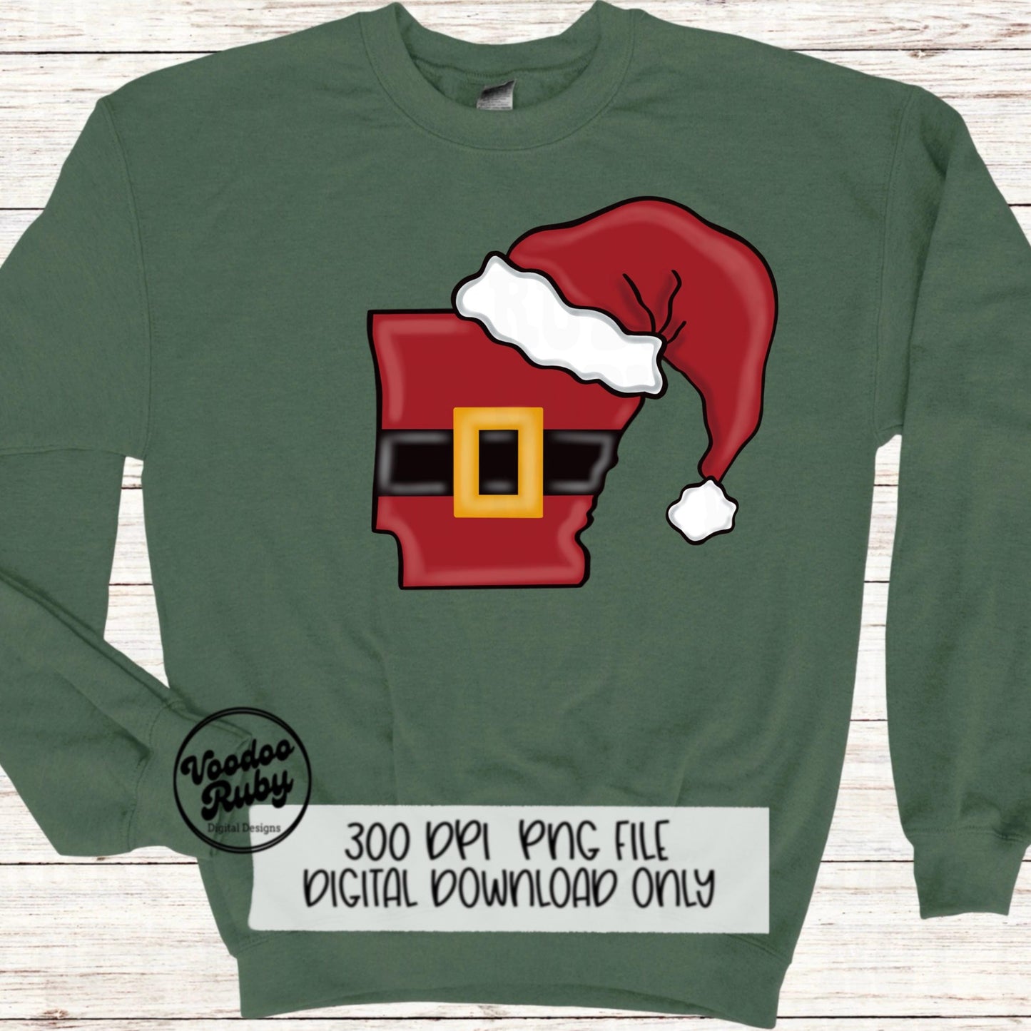 Arkansas Santa PNG: Hand-Drawn Christmas Clip Art (Digital Download