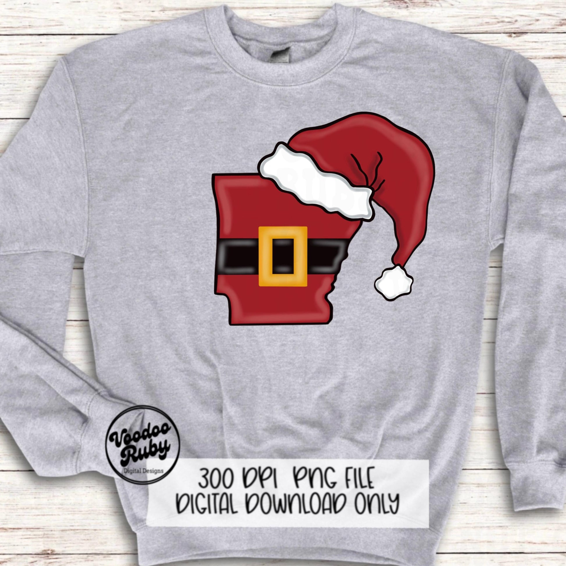 Arkansas Santa PNG: Hand-Drawn Christmas Clip Art (Digital Download