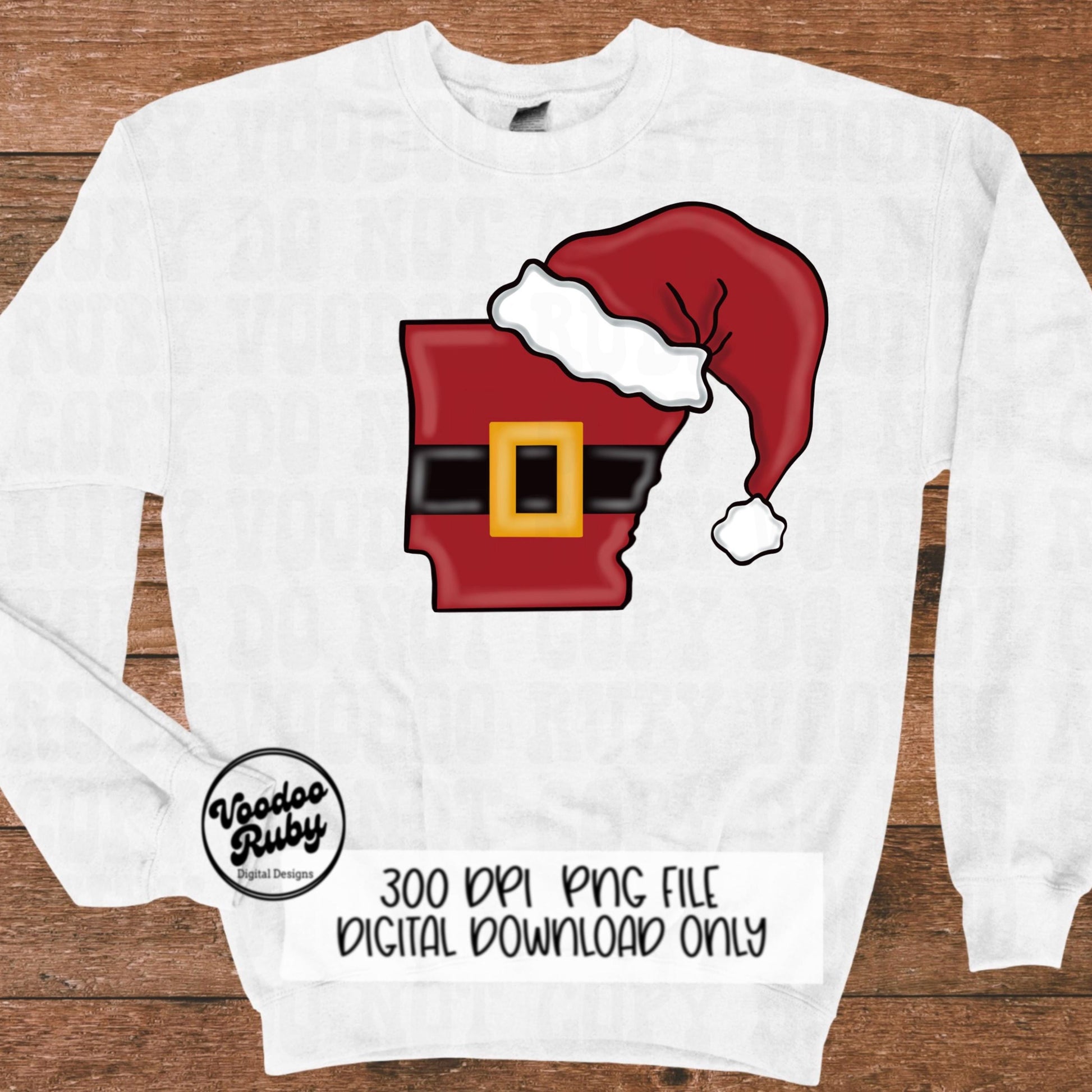 Arkansas Santa PNG: Hand-Drawn Christmas Clip Art (Digital Download