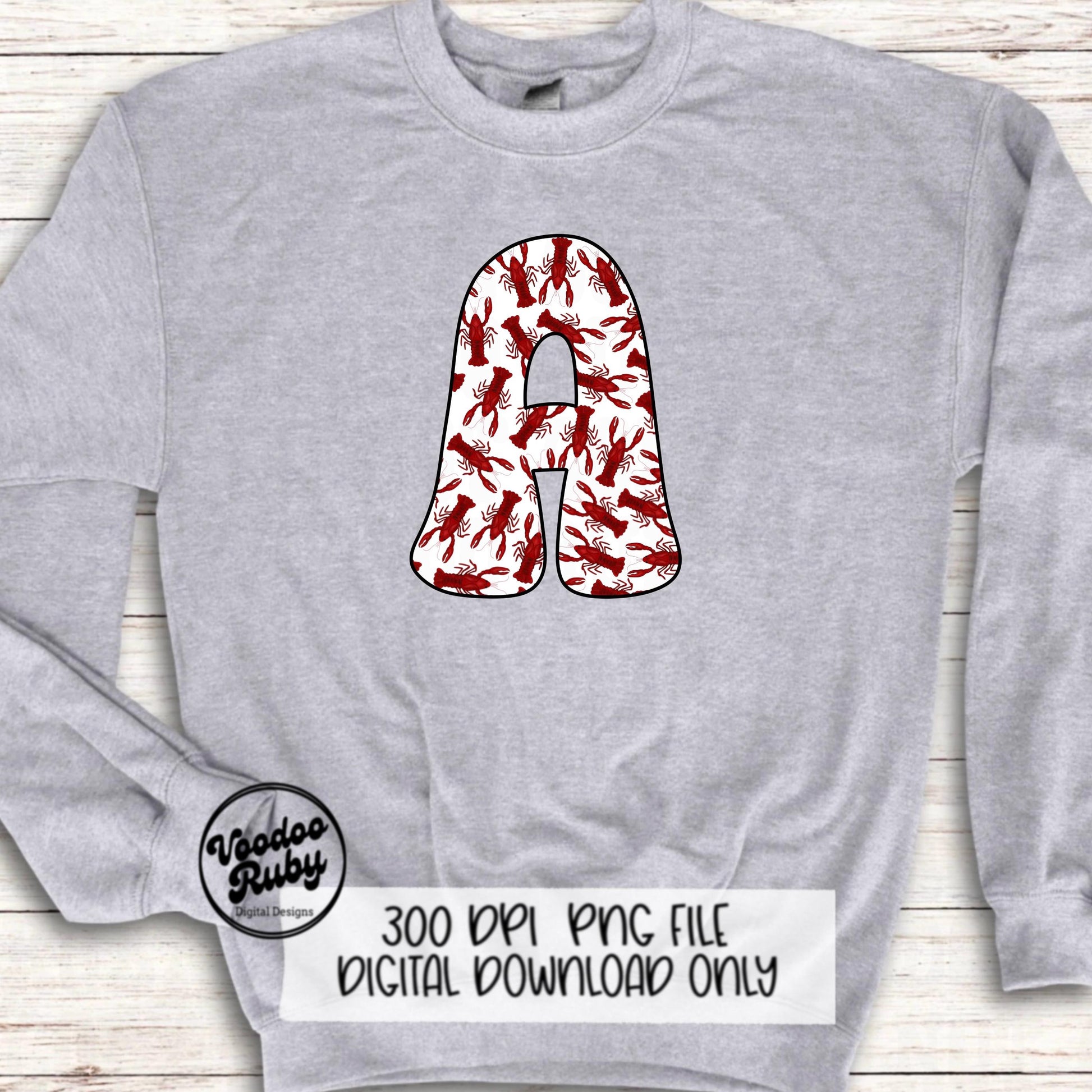 Crawfish Doodle Alphabet PNG: Cajun Letters, Louisiana Sublimation (Digital Download)