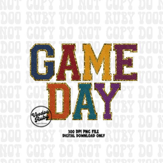 Game Day PNG Design Sublimation Digital Download Faux Chenille Fall Football PNG Faux Embroidery png Fall Game Day Football DTF Printable