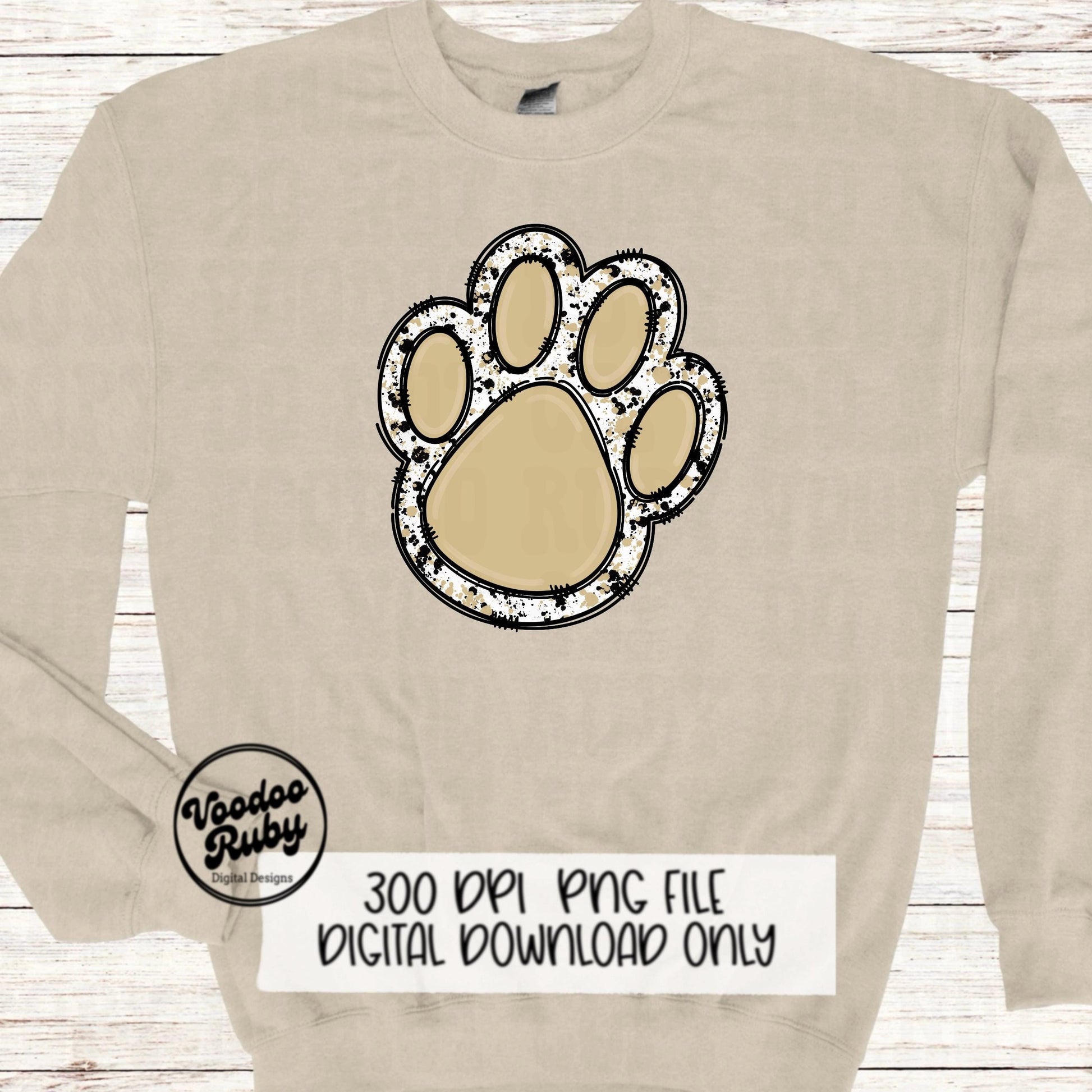 Gold and Black Paw Print PNG Sublimation Design Hand Drawn Digital Download Doodle Clip Art Mascot PNG DTF Printable Football Clip Art