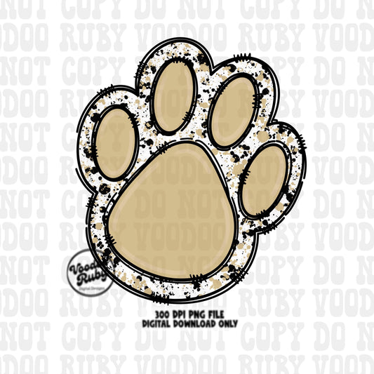 Gold and Black Paw Print PNG Sublimation Design Hand Drawn Digital Download Doodle Clip Art Mascot PNG DTF Printable Football Clip Art