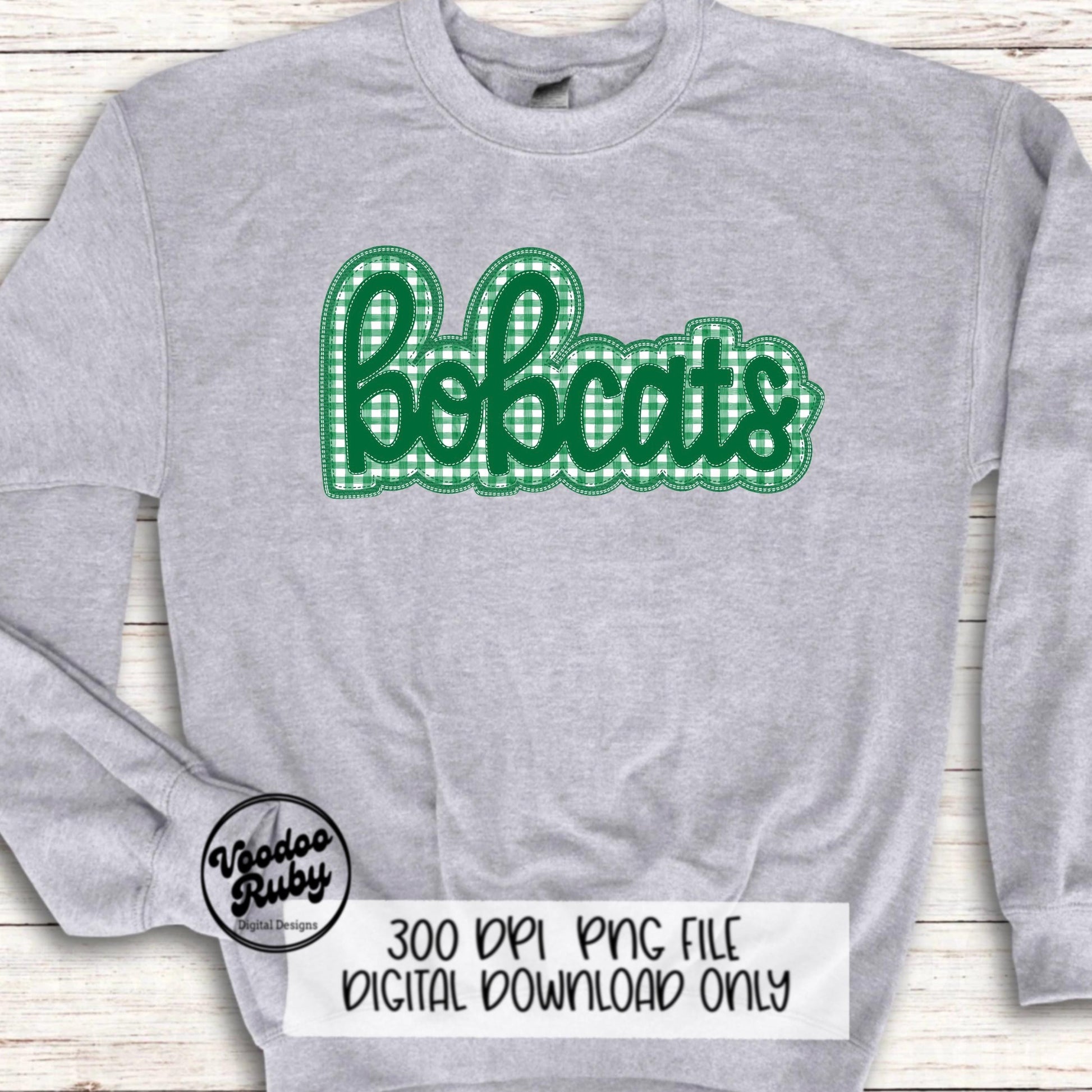 Bobcats PNG Design Embroidery Faux Applique Hand Drawn Digital Download Sublimation Bobcats PNG Football png Green Bobcats DTF Printable
