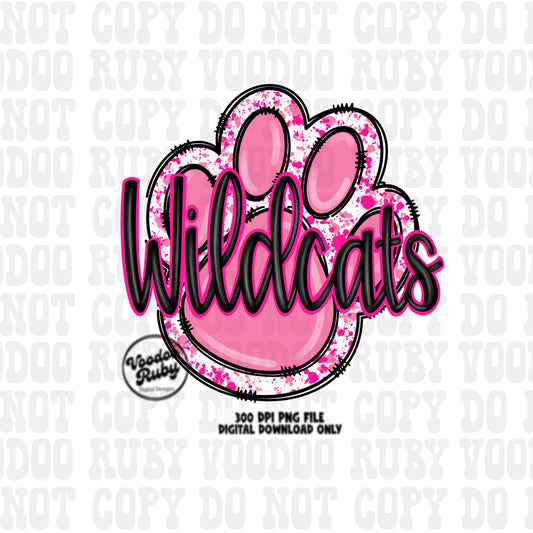 Pink Wildcats PNG Design Sublimation Hand Drawn Digital Download Pink Football PNG Pink Paw Print Pink October DTF Printable Mascot Clip Art