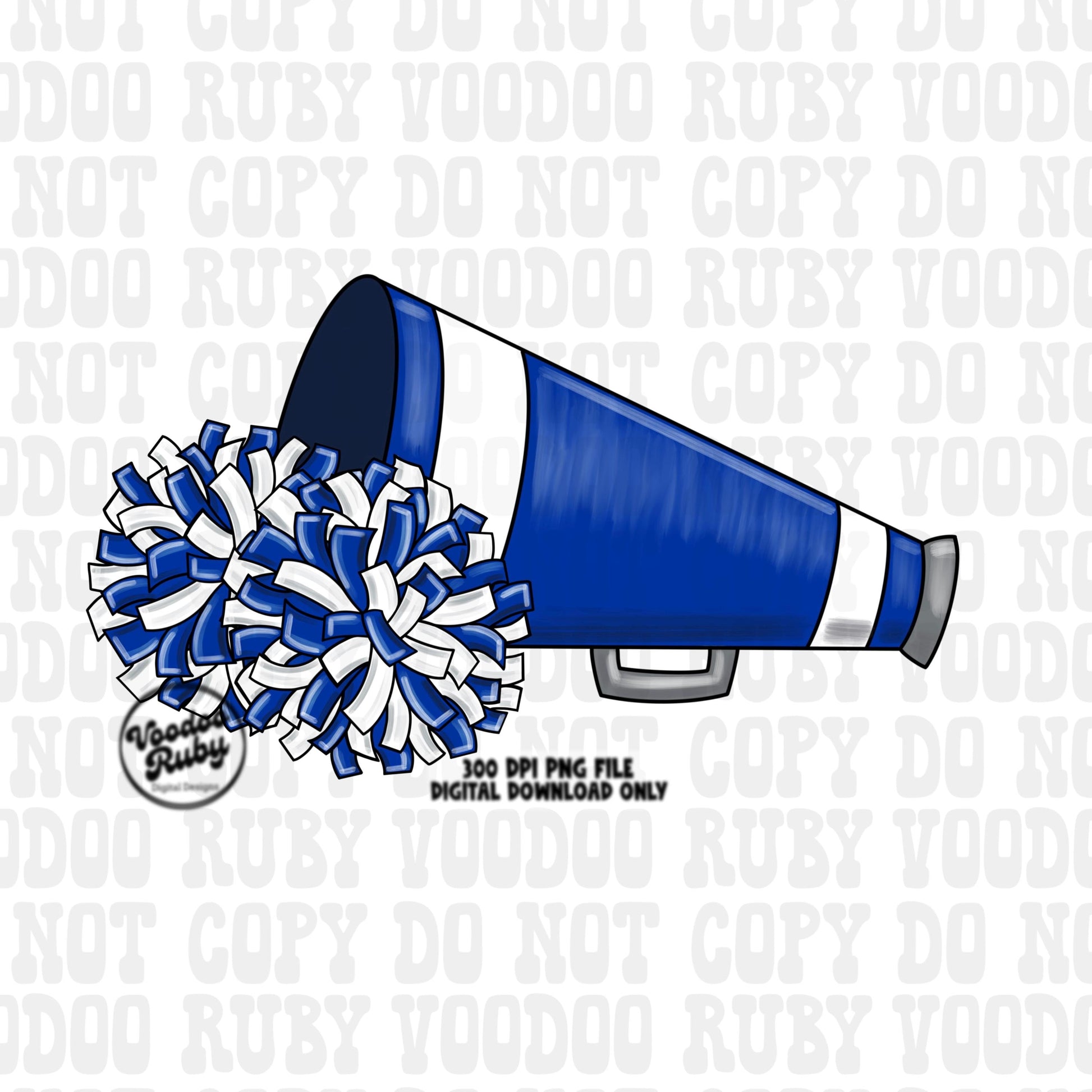 Cheer PNG Design Blue White Team Hand Drawn Digital Download PNG Megaphone Cheerleader Clip Art DTF Printable Sublimation Blanks