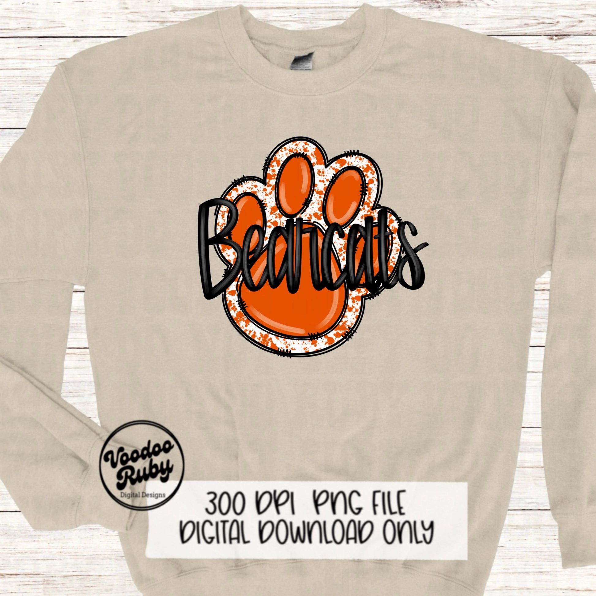 Bearcats PNG Design Hand Drawn Digital Download Sublimation Football PNG Orange Paw Print Bearcats Football DTF Printable