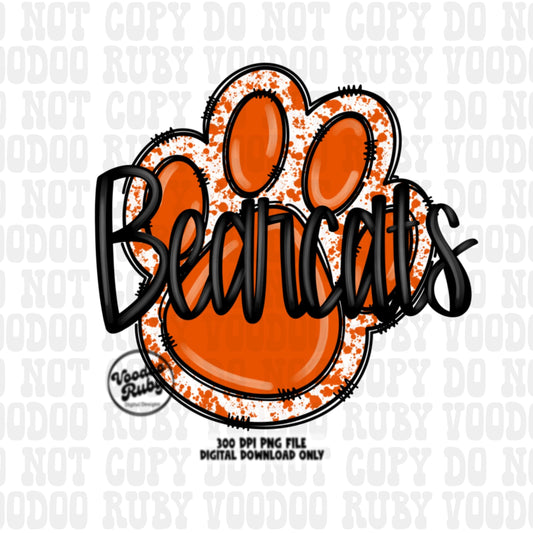 Bearcats PNG Design Hand Drawn Digital Download Sublimation Football PNG Orange Paw Print Bearcats Football DTF Printable