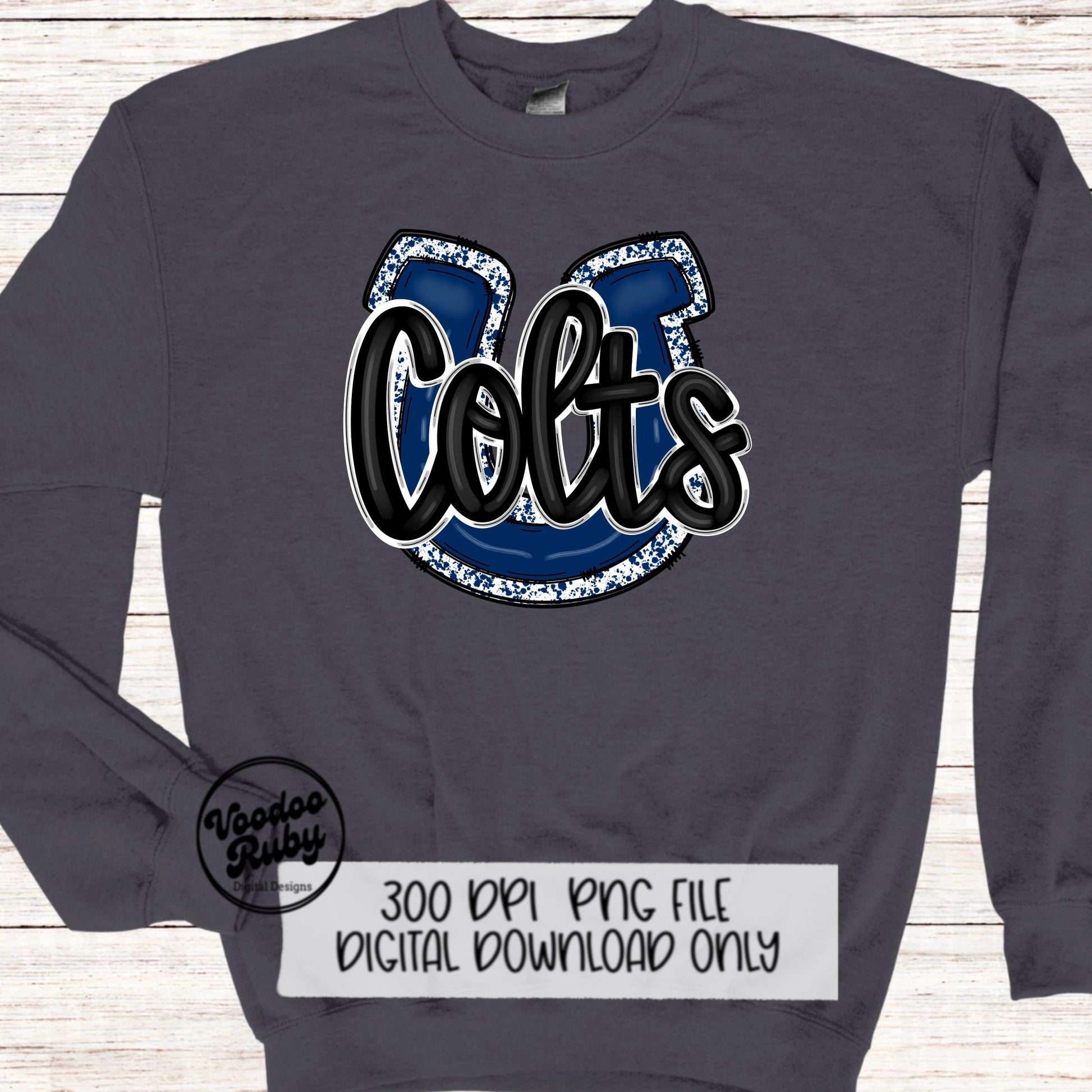 Colts PNG Design Sublimation Hand Drawn Digital Download Navy Blue Colts Football Mascot DTF Printable
