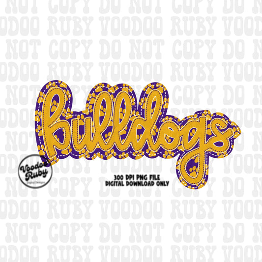 Bulldogs PNG Design Embroidery Faux Applique Hand Drawn Digital Download Sublimation Bulldogs DTF Printable Purple Gold Bulldogs Football