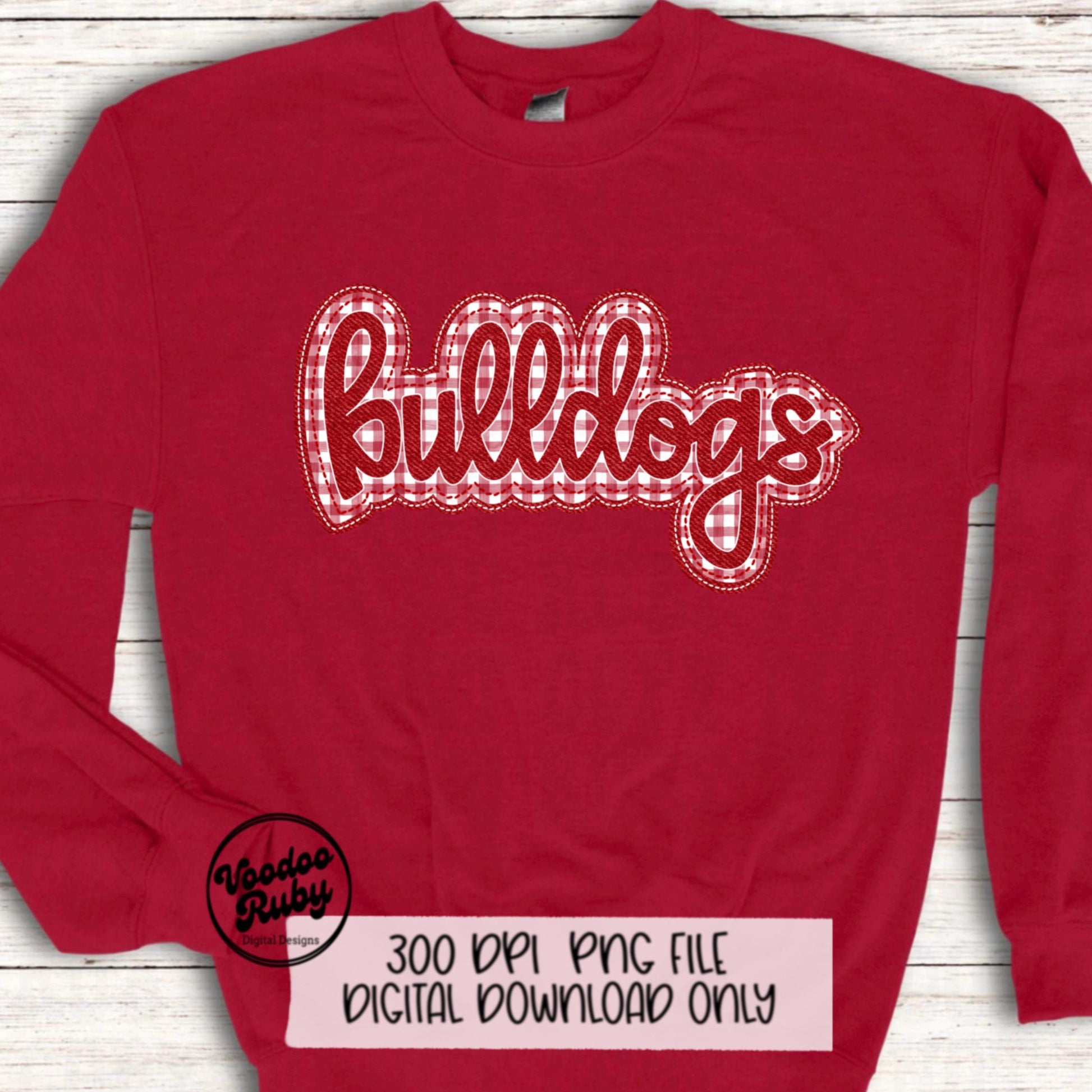 Bulldogs PNG Design Embroidery Faux Applique Hand Drawn Digital Download Sublimation Bulldogs DTF Printable Red Bulldogs Football