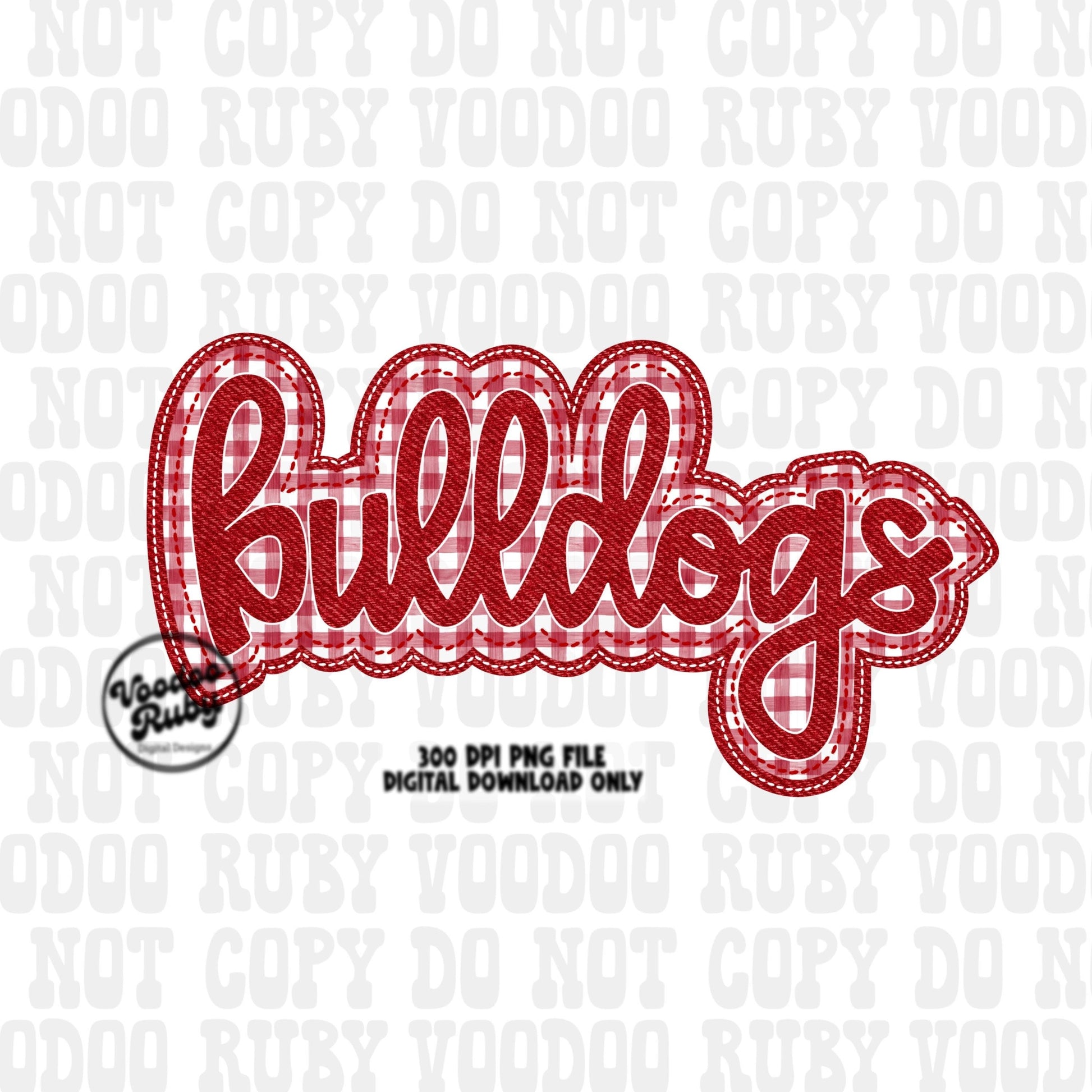 Bulldogs PNG Design Embroidery Faux Applique Hand Drawn Digital Download Sublimation Bulldogs DTF Printable Red Bulldogs Football