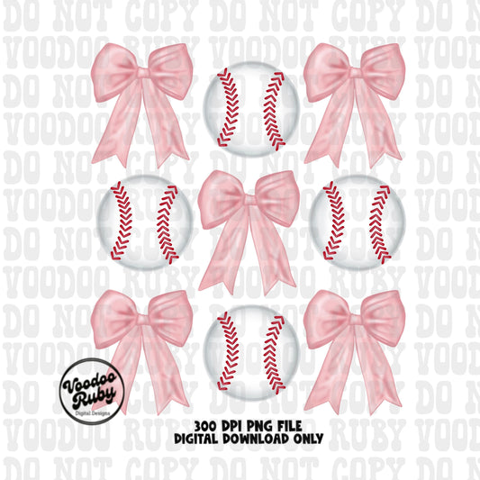 Pink bow baseball png Design coquette aesthetic DTF sublimation printable