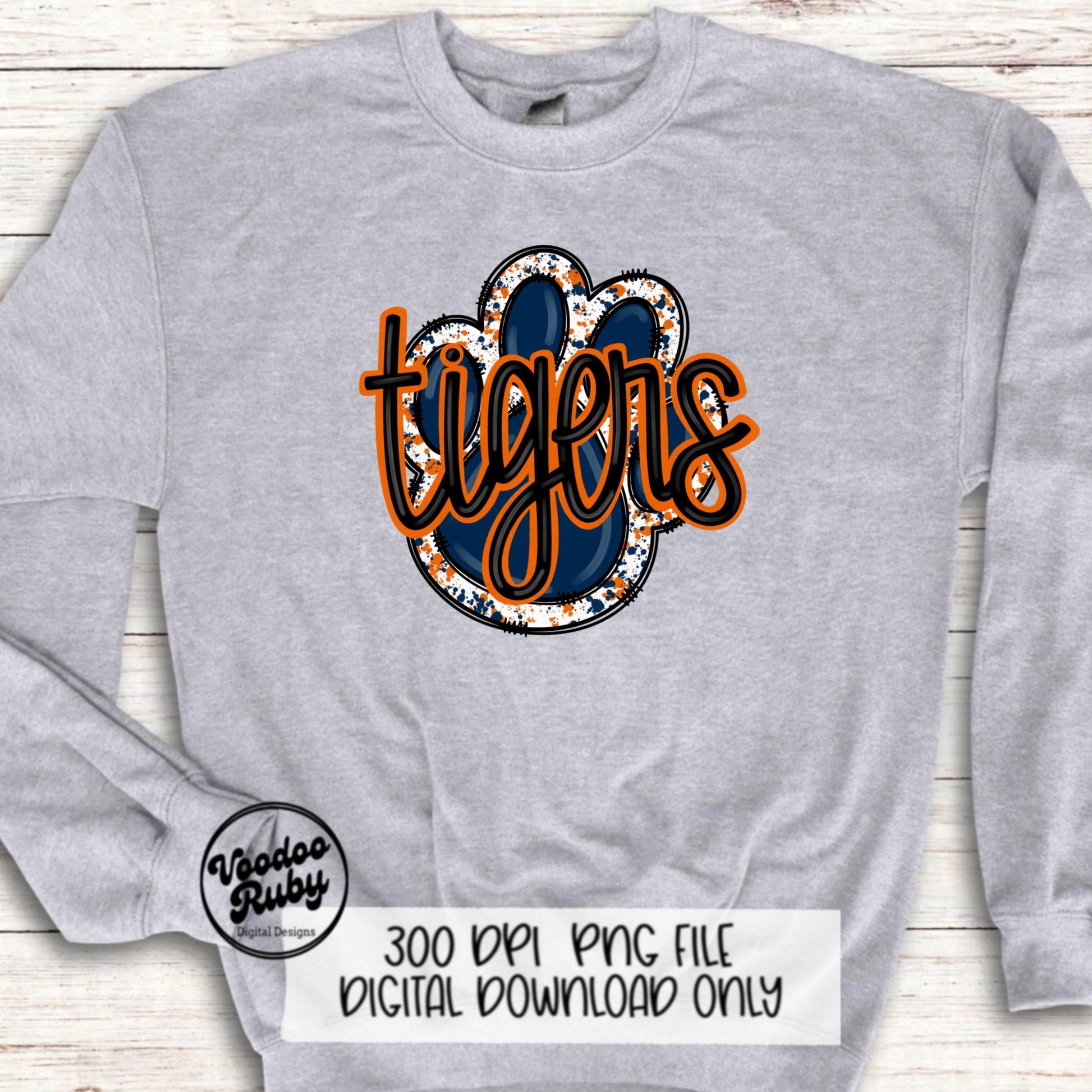Tigers PNG Design Sublimation Hand Drawn Digital Download Sublimation Football PNG Blue Orange Tigers Paw Print DTF Printable Clip Art