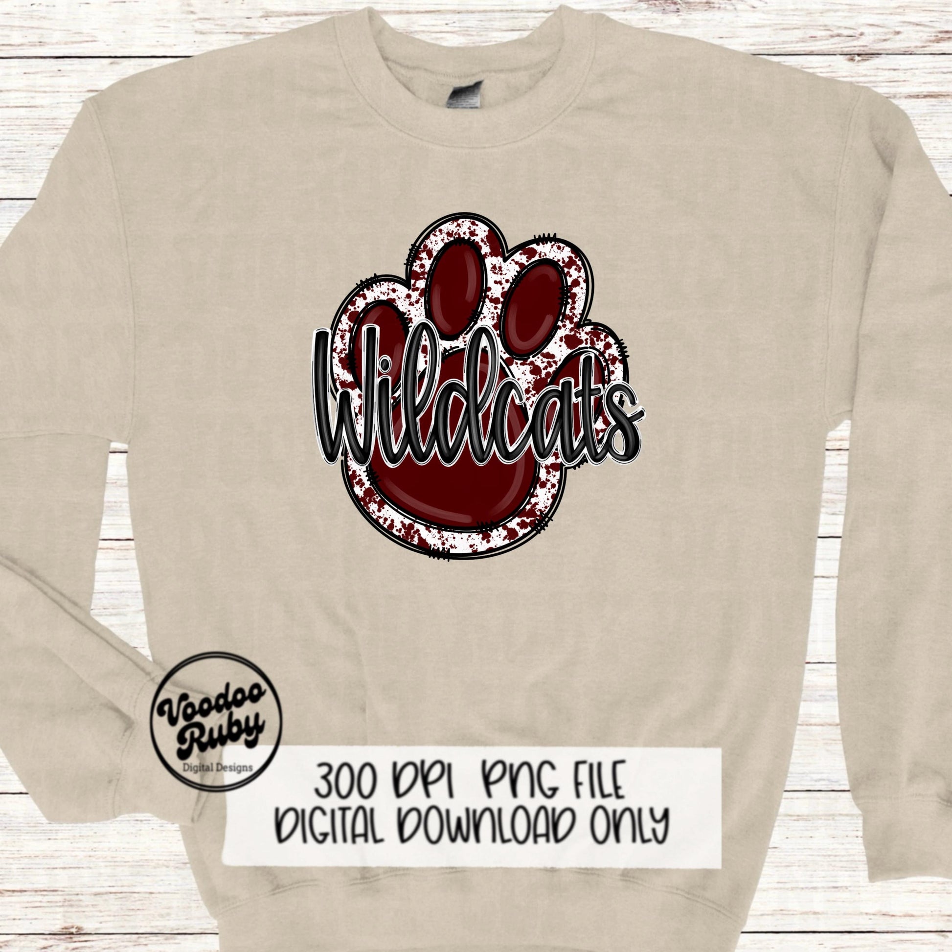 Wildcats PNG Design Sublimation Hand Drawn Digital Download Football PNG Maroon White Wildcats png Mascot DTF Printable Clip Art