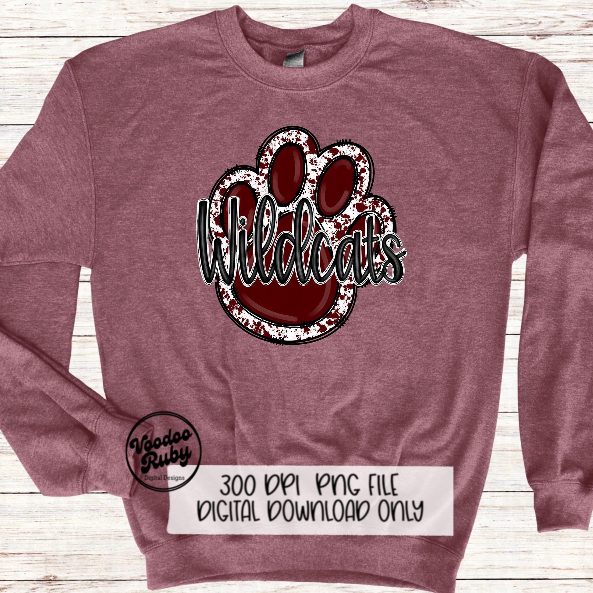 Wildcats PNG Design Sublimation Hand Drawn Digital Download Football PNG Maroon White Wildcats png Mascot DTF Printable Clip Art