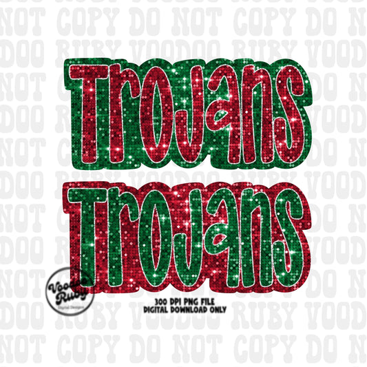 Christmas Trojans PNG Design Sublimation Sequin Hand Drawn Digital Download Glitter PNG Christmas Trojans Mascot DTF Printable