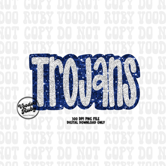 Trojans PNG Design Sequins Glitter Hand Drawn Digital Download Faux Sequins Patch PNG Printable Clip Art Faux Appliqué Trojans Football DTF