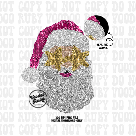 Sequin Pink Santa PNG Design Sublimation Pink Christmas PNG Faux Sequins DTF Christmas Glitter Digital Download Clip Art Sequin Santa dtf