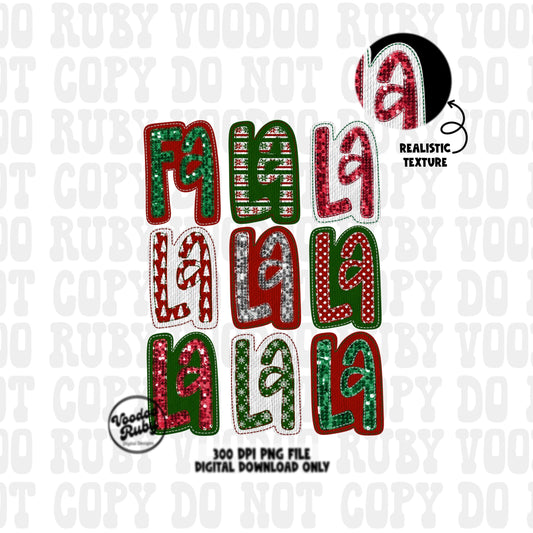 Sequin Christmas PNG Design Sublimation Hand Drawn Digital Download Merry Christmas PNG Faux Embroidery PNG Christmas FaLaLa png dtf