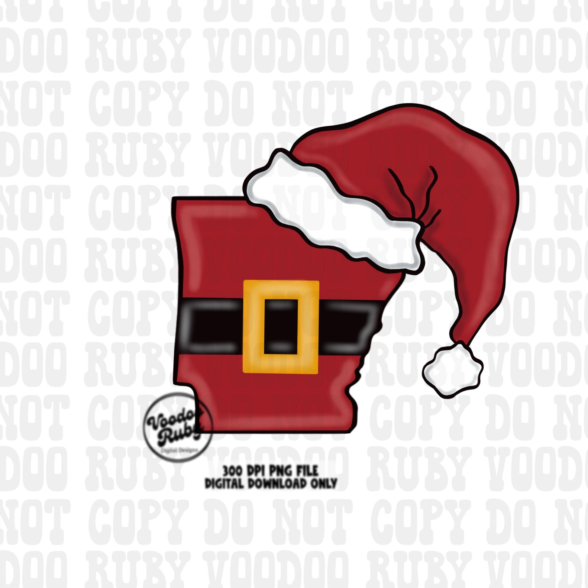 Arkansas Santa PNG: Hand-Drawn Christmas Clip Art (Digital Download