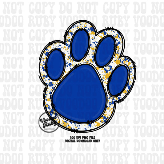 Blue Gold Paw PNG Design Sublimation Hand Drawn Digital Download Paw Print Doodle Mascot Clip Art DTF Printable