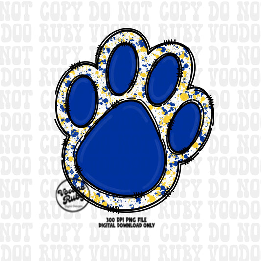 Blue Yellow Paw PNG Design Hand Drawn Digital Download PNG Sublimation Paw Print Doodle Clip Art DTF Printable