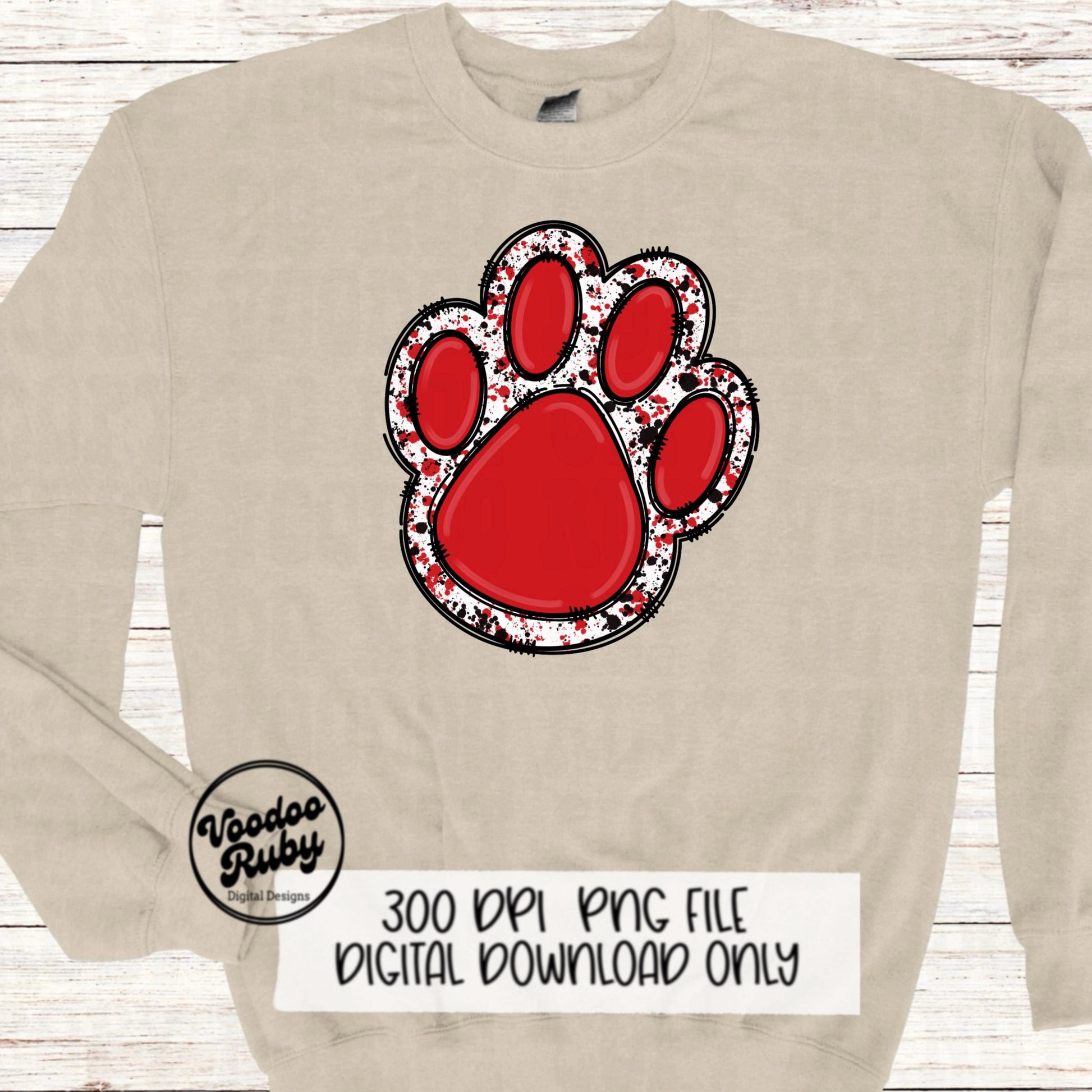 Red and Black Paw Print PNG Sublimation Design Hand Drawn Digital Download Doodle Paw Print Football Mascot DTF Printable Clip Art