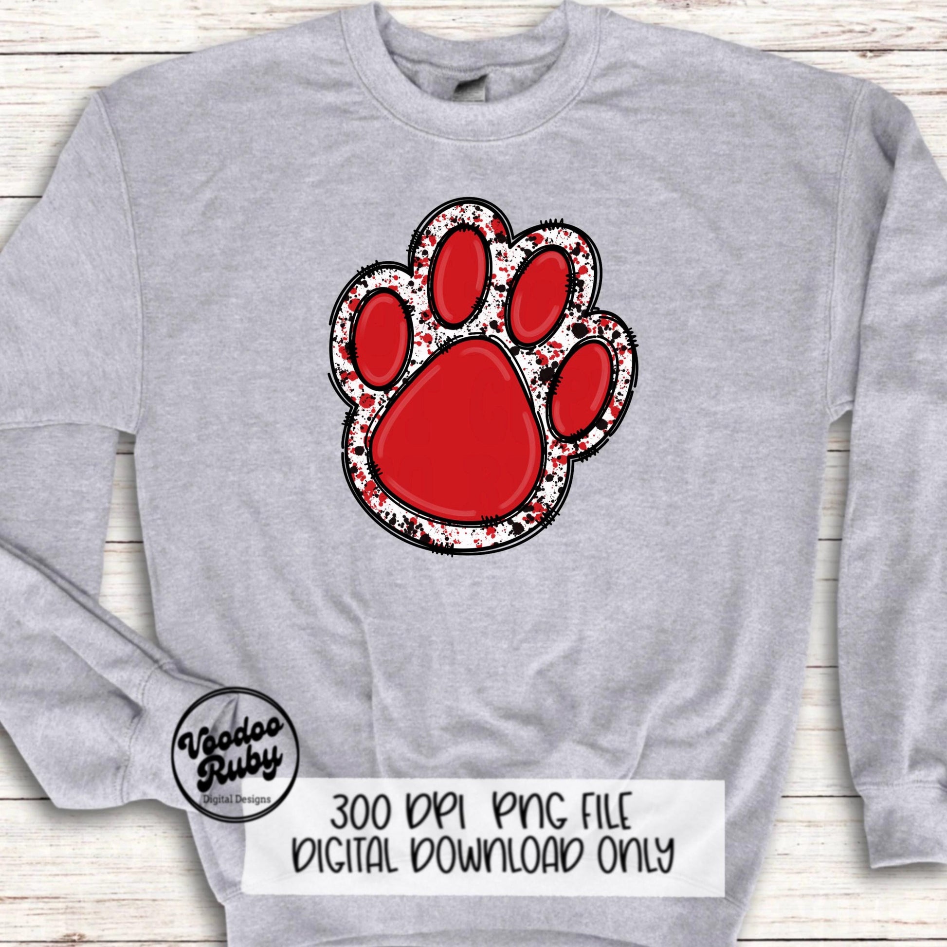 Red and Black Paw Print PNG Sublimation Design Hand Drawn Digital Download Doodle Paw Print Football Mascot DTF Printable Clip Art