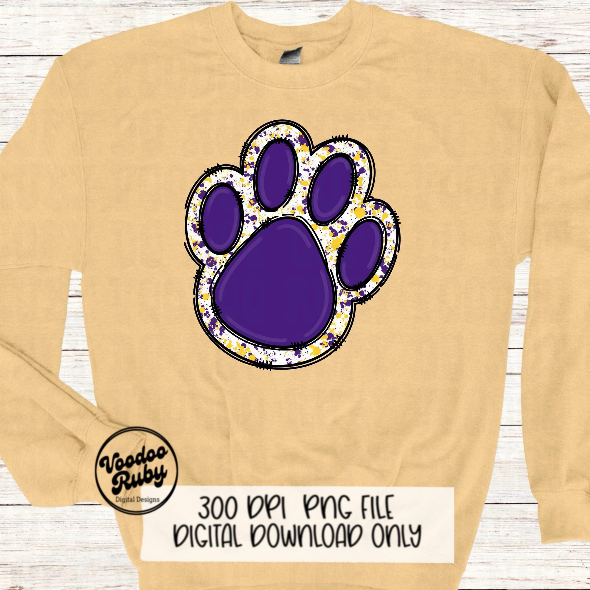 Purple Gold Mascot Paw PNG Design Sublimation Hand Drawn Digital Download Football PNG Purple Gold png Paw Print png Mascot DTF Printable