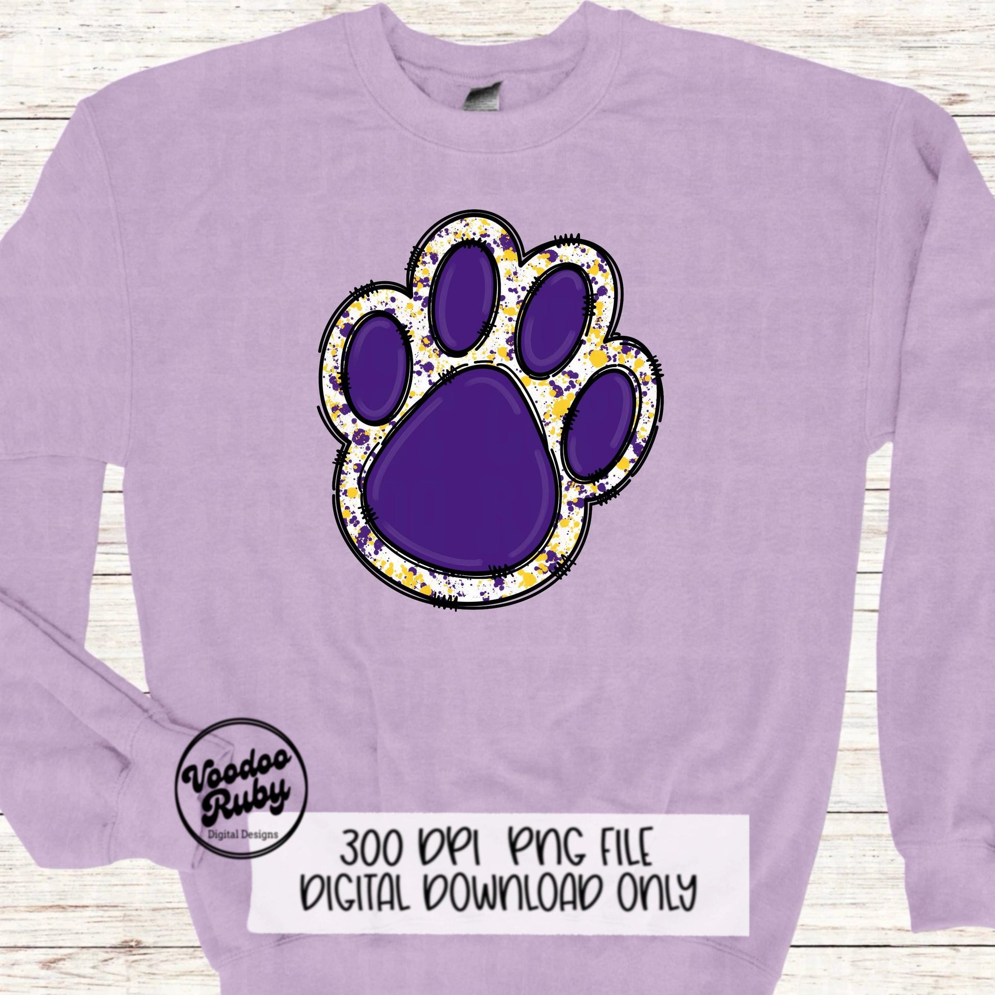 Purple Gold Mascot Paw PNG Design Sublimation Hand Drawn Digital Download Football PNG Purple Gold png Paw Print png Mascot DTF Printable