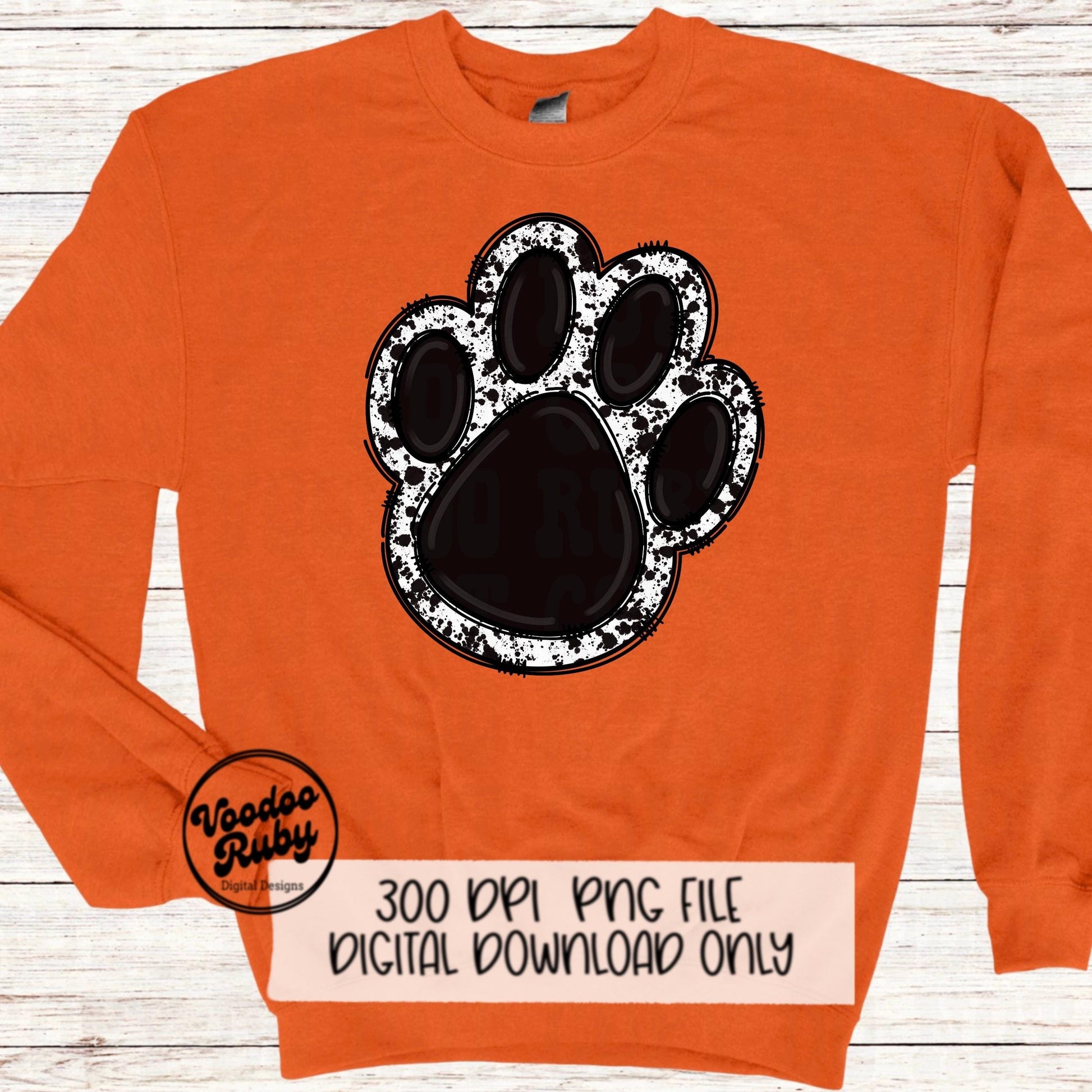 Paw PNG Design Hand Drawn Digital Download Mascot Sublimation Black Paw Print PNG Football DTF Printable Clip Art Cheer png