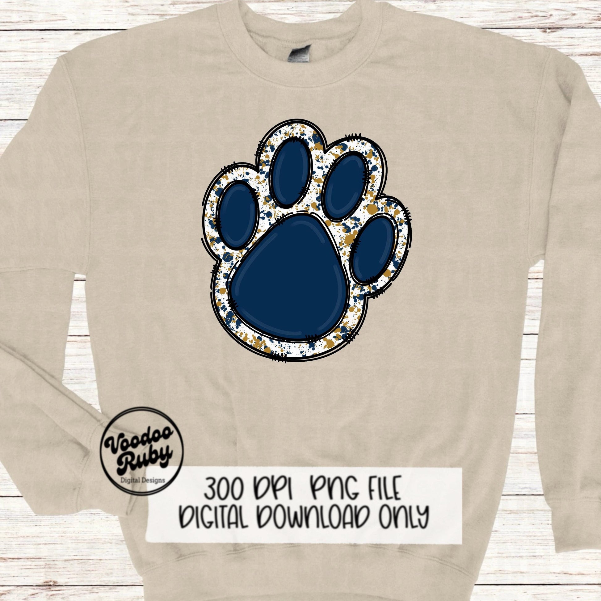 Blue Gold Paw PNG Design Sublimation Hand Drawn Digital Download Sublimation Blanks Paw Print Mascot PNG Football DTF Printable Clip Art