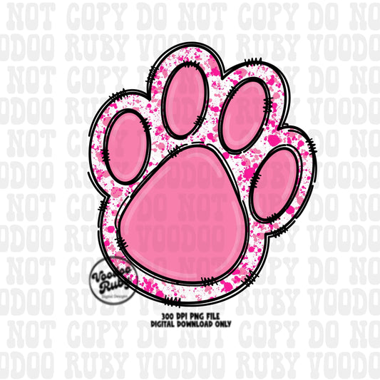 Pink Paw PNG Design Sublimation Hand Drawn Digital Download Pink Football png Pink Paw Print Pink October Awareness DTF Mascot Printable