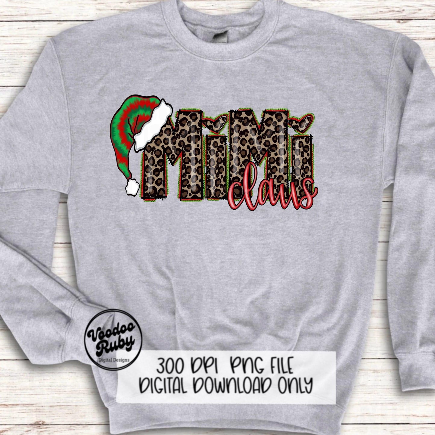 Mimi Claus PNG: Leopard Print Christmas Grandma, Santa Sublimation (Digital Download