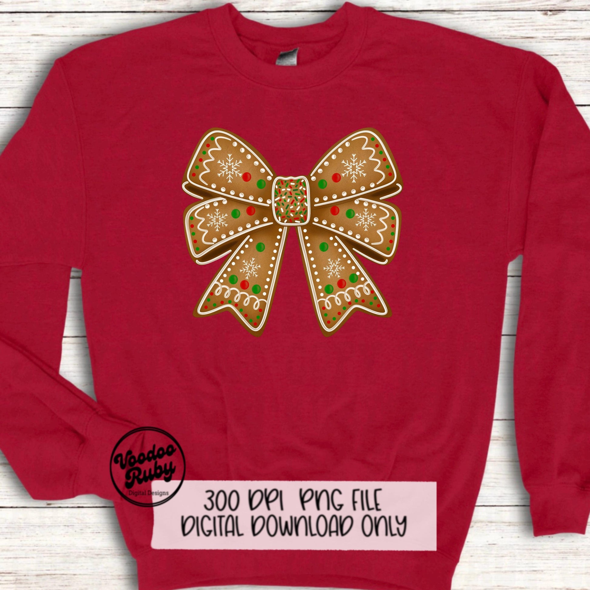 Christmas Gingerbread Bow PNG Design Sublimation Hand Drawn Digital Download Coquette Girly Gingerbread DTF Ribbon Clip Art Hand Drawn