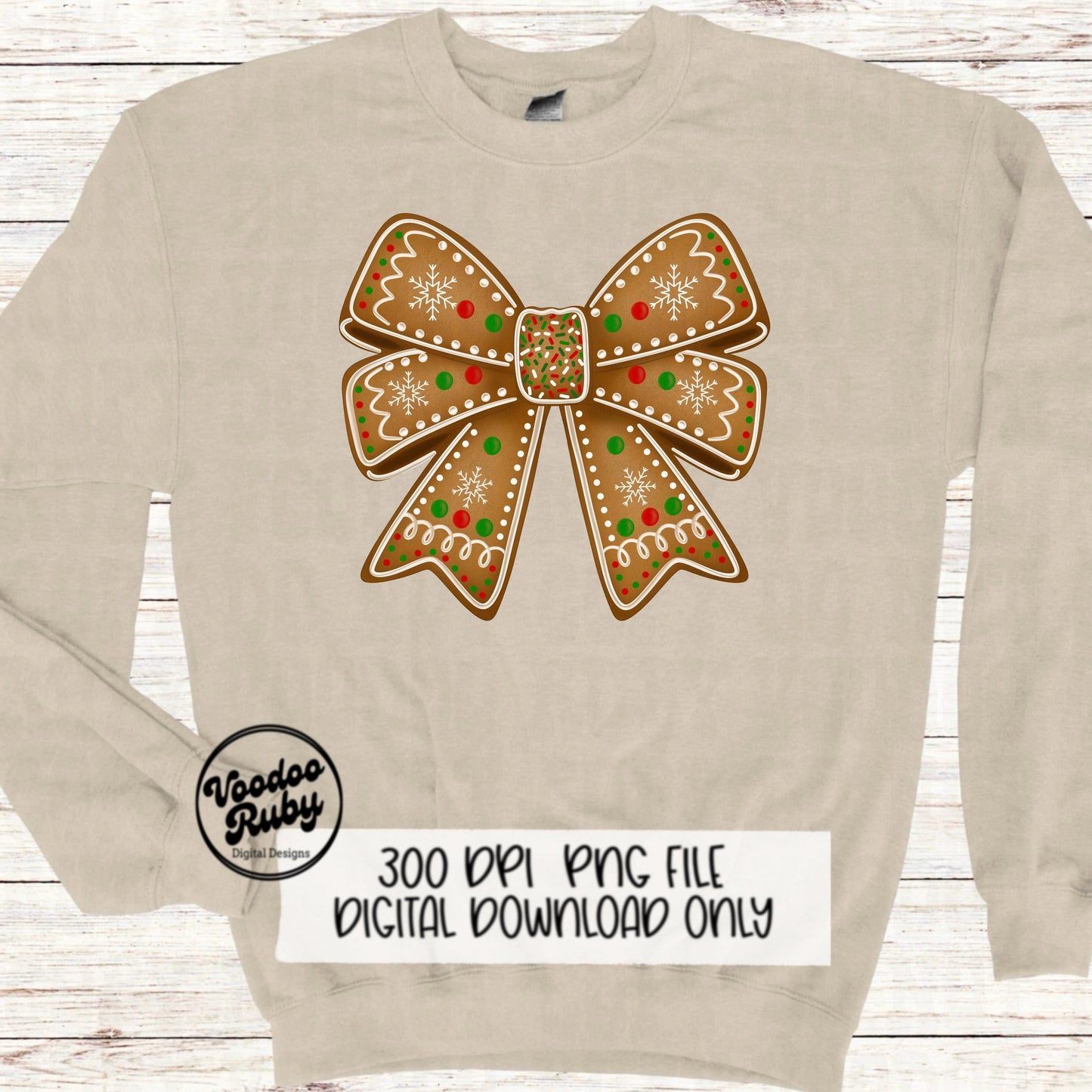 Christmas Gingerbread Bow PNG Design Sublimation Hand Drawn Digital Download Coquette Girly Gingerbread DTF Ribbon Clip Art Hand Drawn