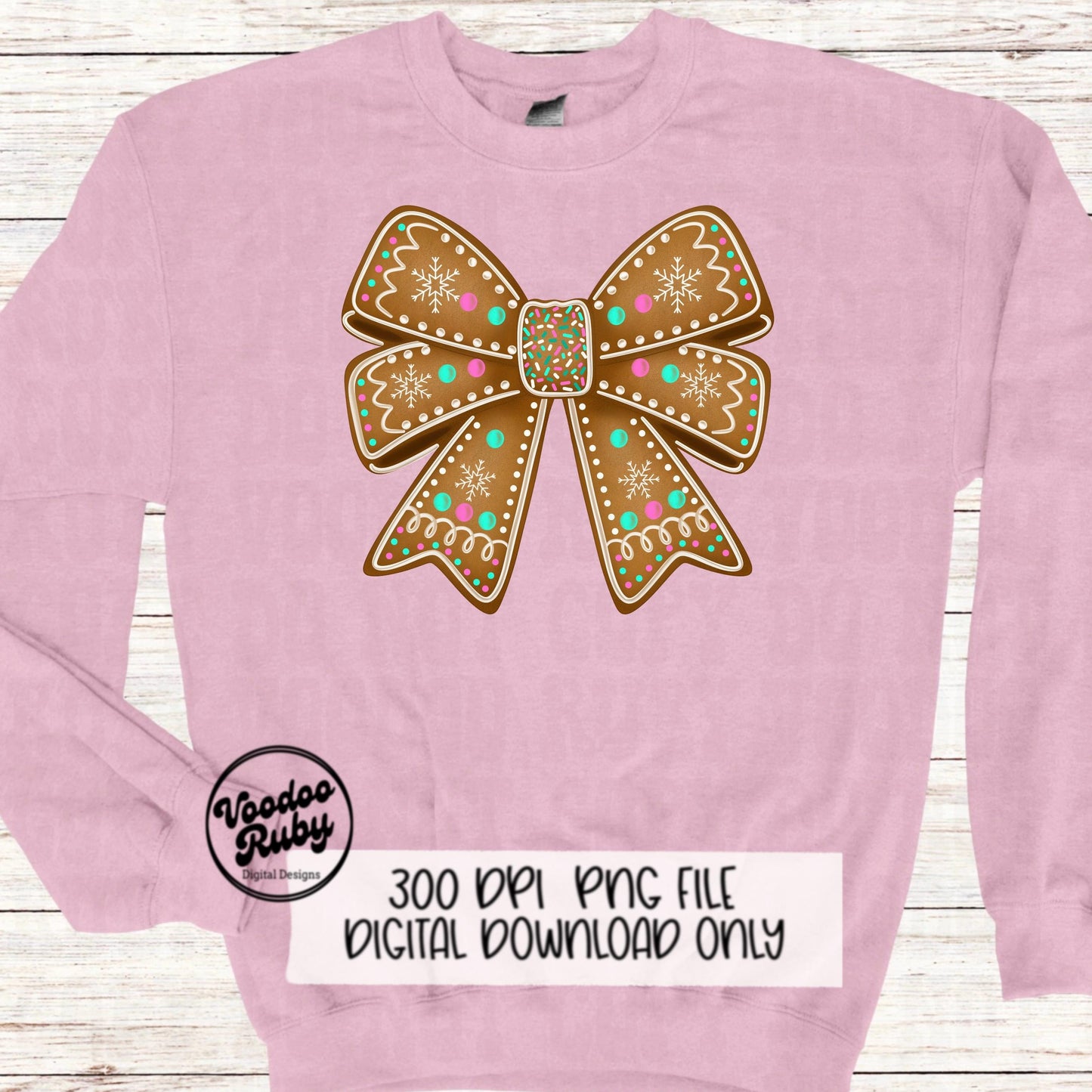 Pink Christmas Gingerbread Bow PNG Design Sublimation Hand Drawn Digital Download Coquette Girly Gingerbread DTF Ribbon Clip Art Hand Drawn